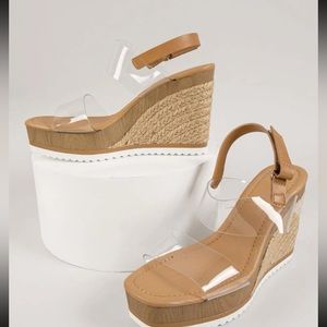 Transparent Open-Toe Espadrille Ankle Strap Wedges - 7.5